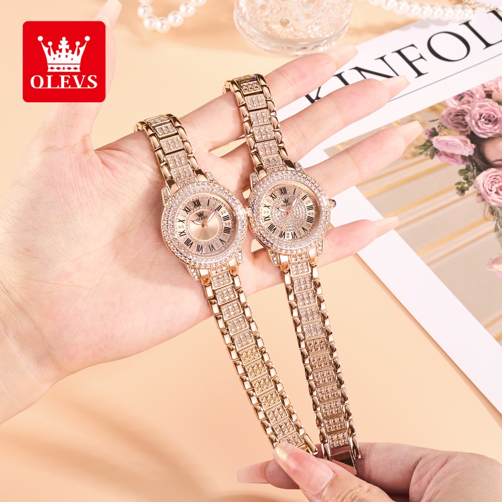 Luxury Watch Diamond - OLEVS 高級ファッションレディース腕時計 ダイヤモンドダイヤル防水ダイヤモンド象嵌クォーツ時計 女性用美しいトレンドドレスウォッチ