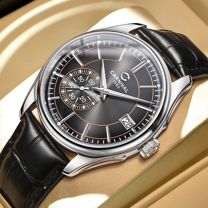Luxury Watch Second Hand - カーニバルグレーダイヤル自動巻き時計高品質メンズ腕時計トップブランドの高級腕時計男性用サファイアスモールセコンドリロイ Hombre