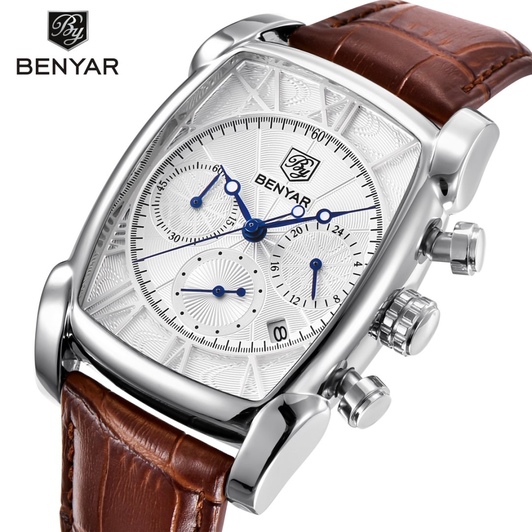 Luxury Watch Holder For Men - レロジオ Masculino メンズ腕時計トップの高級ブランド BENYAR クロノグラフレザークォーツ時計メンズミリタリースポーツ長方形腕時計