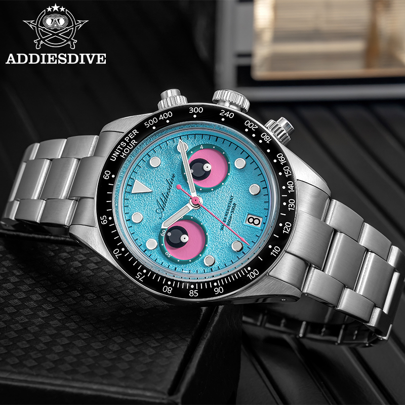 Luxury Watch Second Hand - ADDIESDIVE 高級ステンレススチール腕時計 AD2557 VK64 日本製クォーツクロノグラフ BGW9