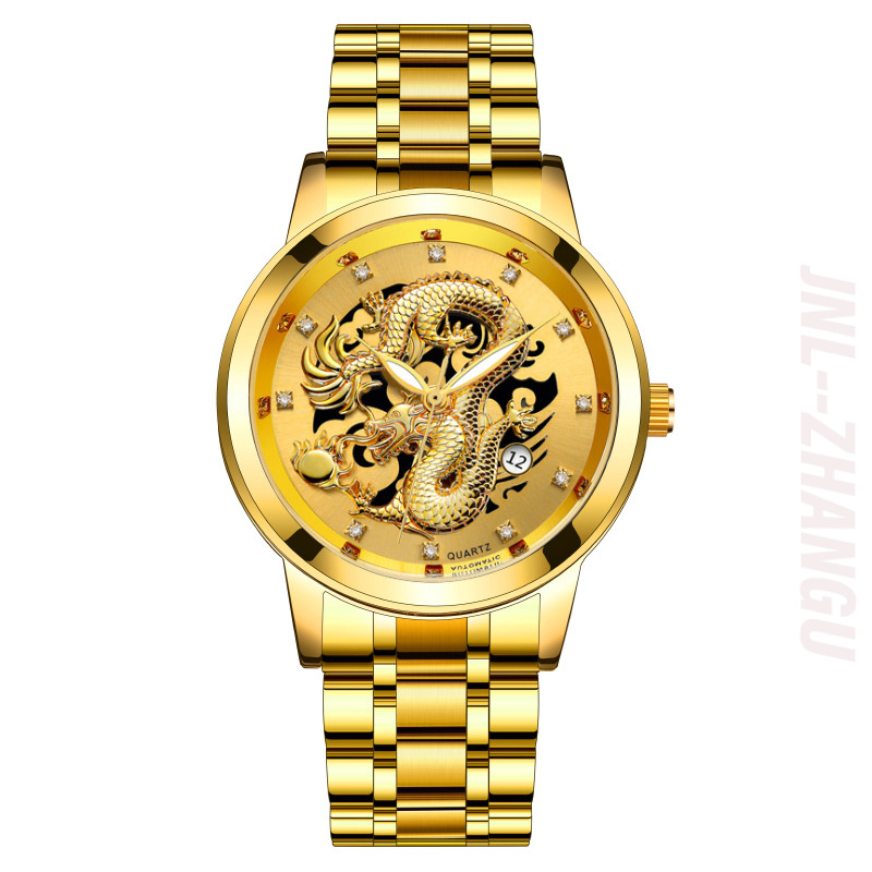 Luxury Watch Trading - トレンドの売れ筋ファッションカレンダーメンズ腕時計、スチールバンド、クォーツ、ビジネス、防水、スクエア、ダイヤモンド、中国龍の腕時計