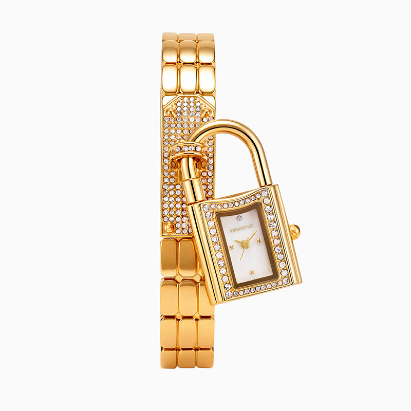 Luxury Watch Diamond - 凹型のロックヘッドブレスレット、ブレスレットストラップ、ダイヤモンドペンダント、ロック型の女性用クォーツブレスレットウォッチ