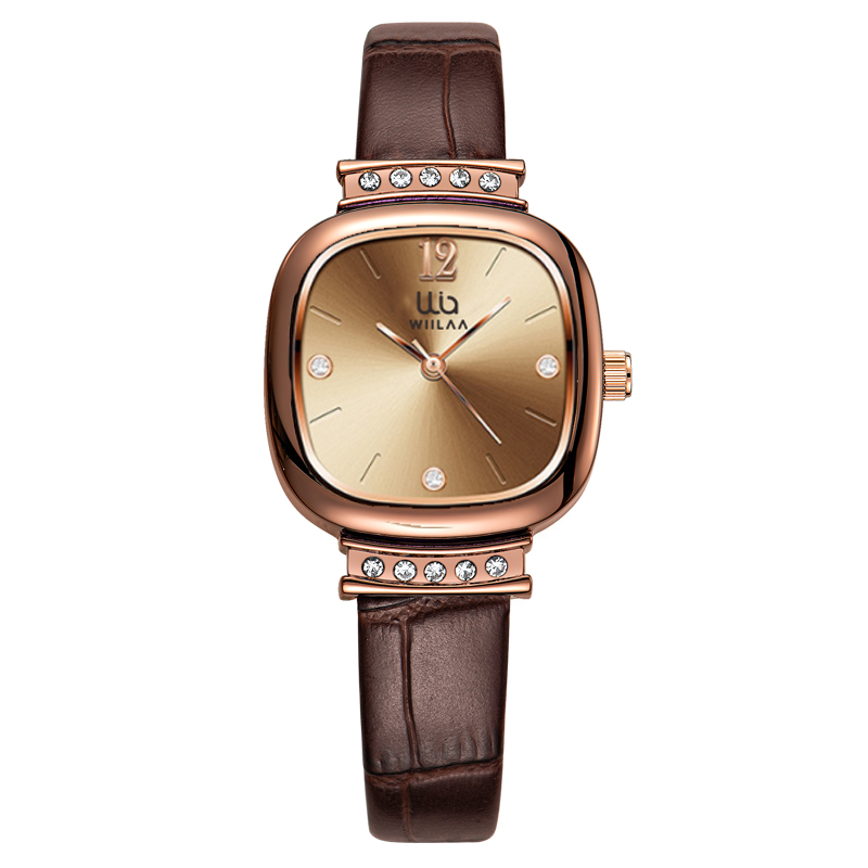 Luxury Watch Vintage - レディースローズゴールドスクエアウォッチ ヴィンテージラインストーン 本革ストラップ 30M防水 日常使い 高級ギフト