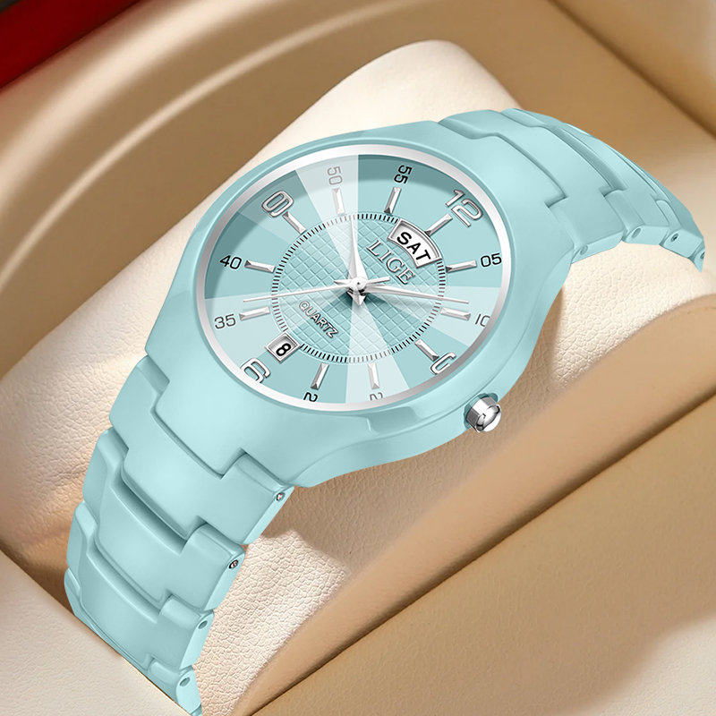 Luxury Watch Display - LIGE 高級エレガントなクォーツ女性腕時計ファッションセラミックス小さなダイヤルレディース腕時計日付週表示女性腕時計リロイ Mujer