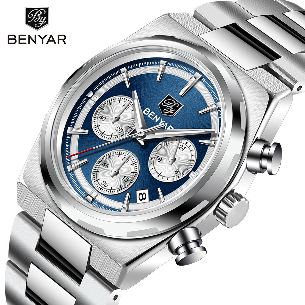 Luxury Watch Second Hand - BENYAR 40 ミリメートルメンズ多機能クォーツ時計 30 メートル防水合金ケース高級ファッションクロノメーターランニングセカンドウォッチ
