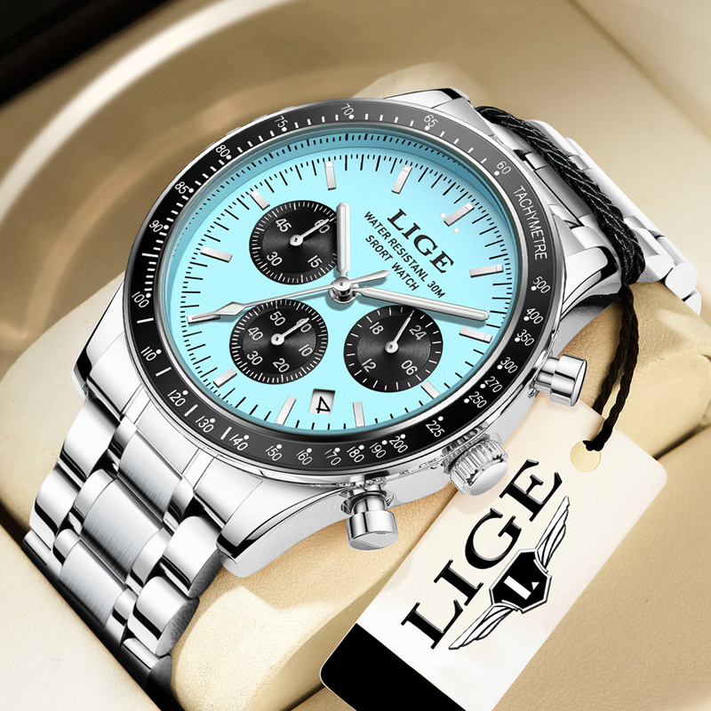 Luxury Watch Holder For Men - LIGE トップブランドの高級新しいメンズ腕時計クォーツマン腕時計防水夜光時計男性用日付クロノグラフスポーツ腕時計 + ボックス