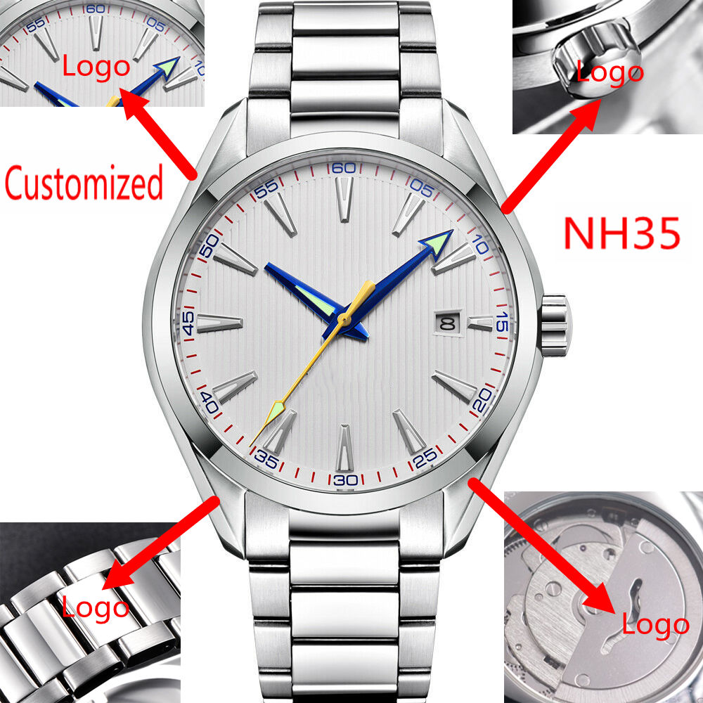Luxury Watch Logos - カスタムロゴ 41 ミリメートル男性ミヨタ/NH35 自動巻き時計カレンダー日付機械式腕時計サファイアガラス高級トップブランド腕時計