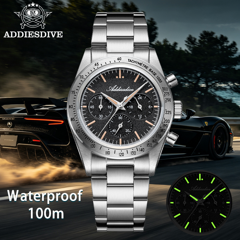 Luxury Watch It - ADDIESDIVE 新しいクロノグラフ腕時計 0S20 ムーブメント C3 発光