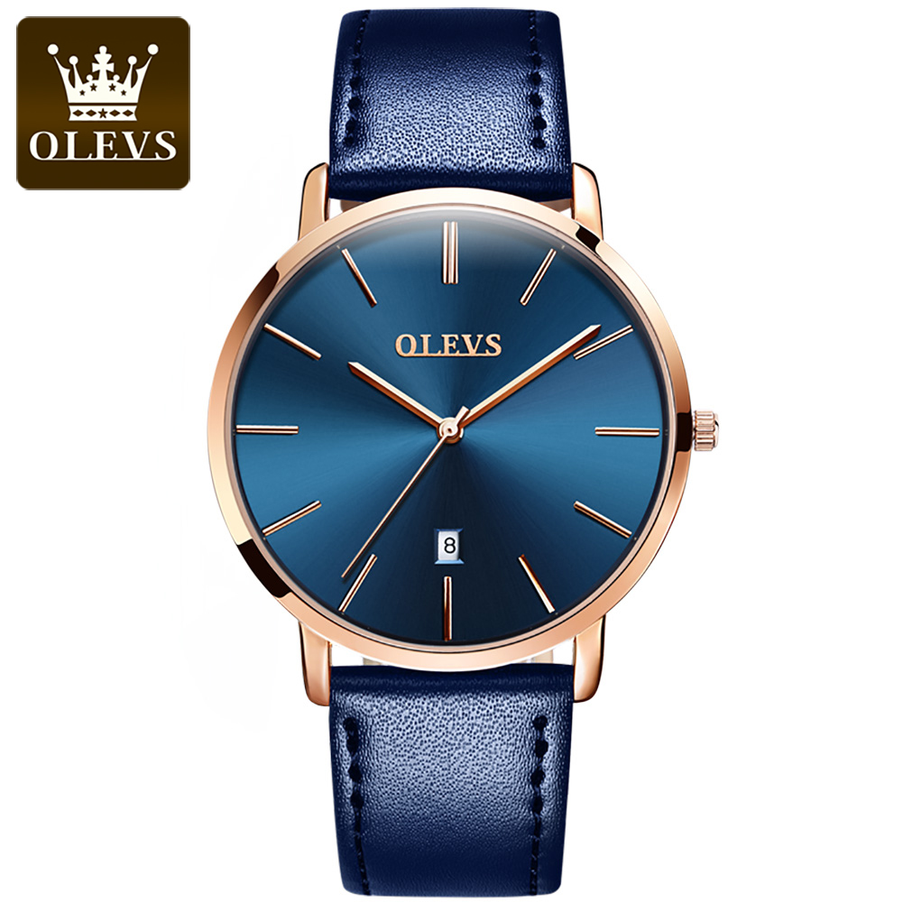 Dress Watch Ultra Thin - オリジナル OLEVS クォーツ時計男性用防水メンズ腕時計 6.5 ミリメートル超薄型日付レザーストラップ腕時計メンズビジネス腕時計