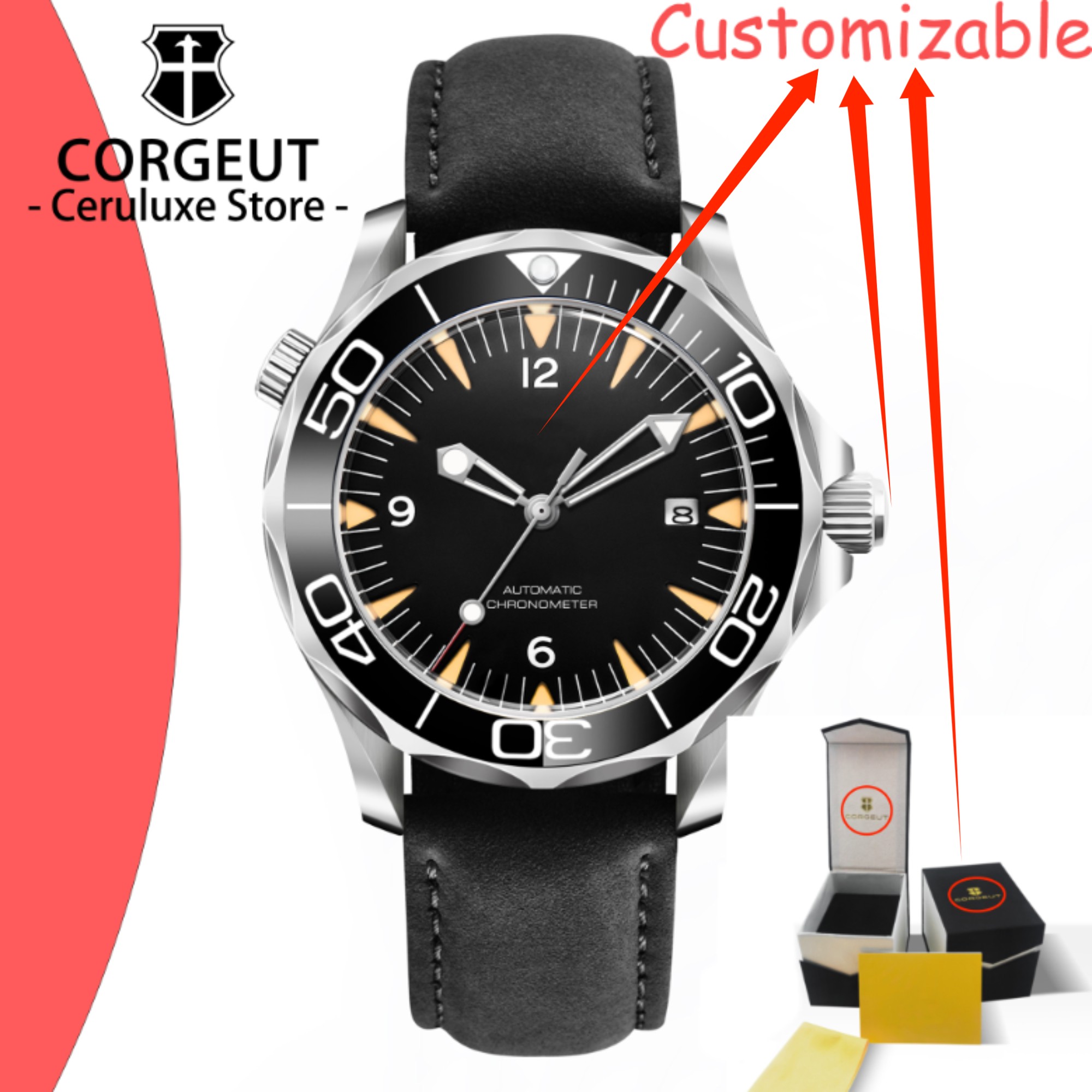 Luxury Watch Logos - カスタムロゴ サファイアガラス 自動巻き機械式腕時計 日本製 8215 ステンレススチール