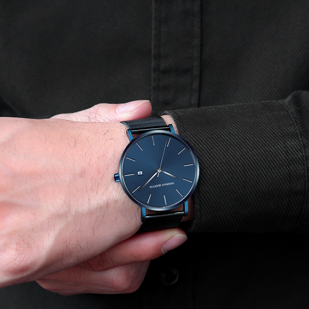 クラシックバウハウスデザインメンズ腕時計ダークブルー日本クォ - Dress Watch Ultra Thin のレビューと価格