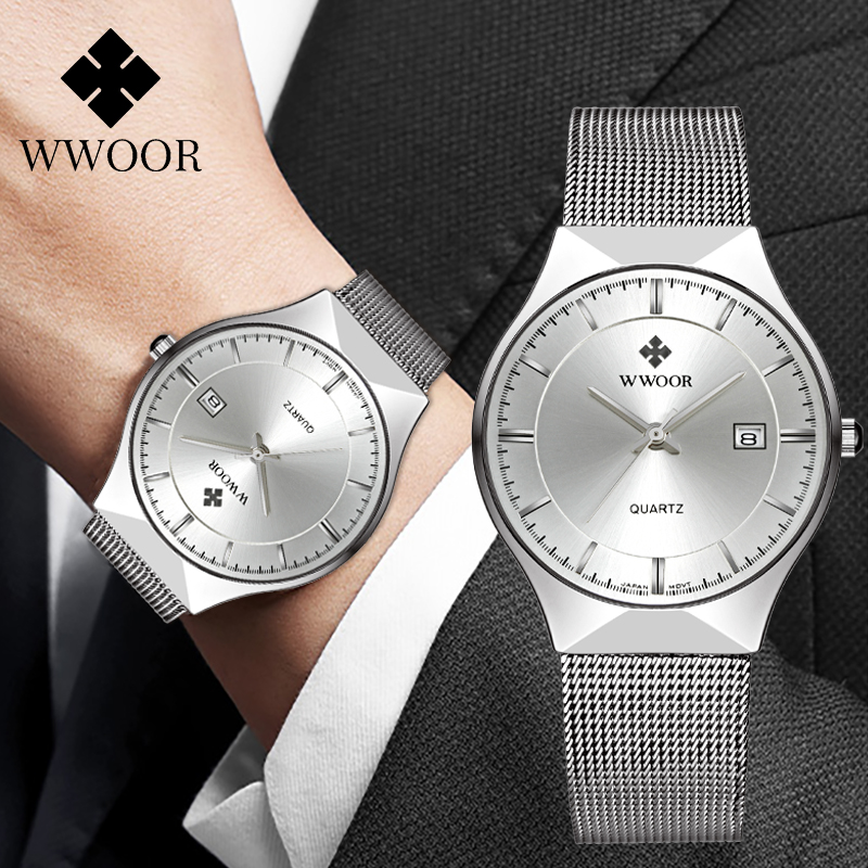 Wwoor-高級メンズウォッチ,超薄型メッシュ,防水,クォー - Dress Watch Ultra Thin のレビューと価格
