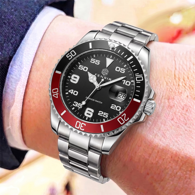 クラシックなメンズクォーツ時計。逆回転防止ベゼル、防水、夜光 - Luxury Watch It のレビューと価格