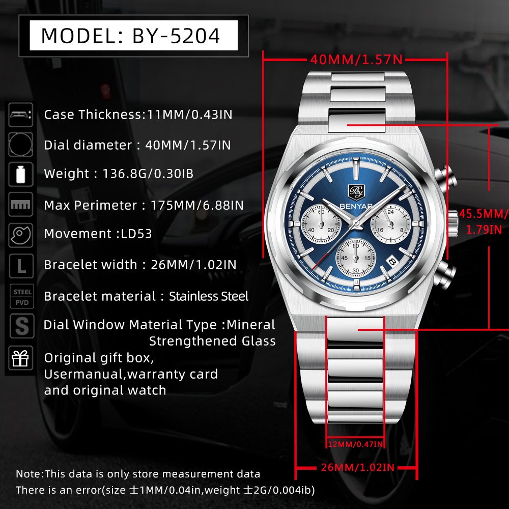 BENYAR 40 ミリメートルメンズ多機能クォーツ時計 3 - Luxury Watch Second Hand のレビューと価格