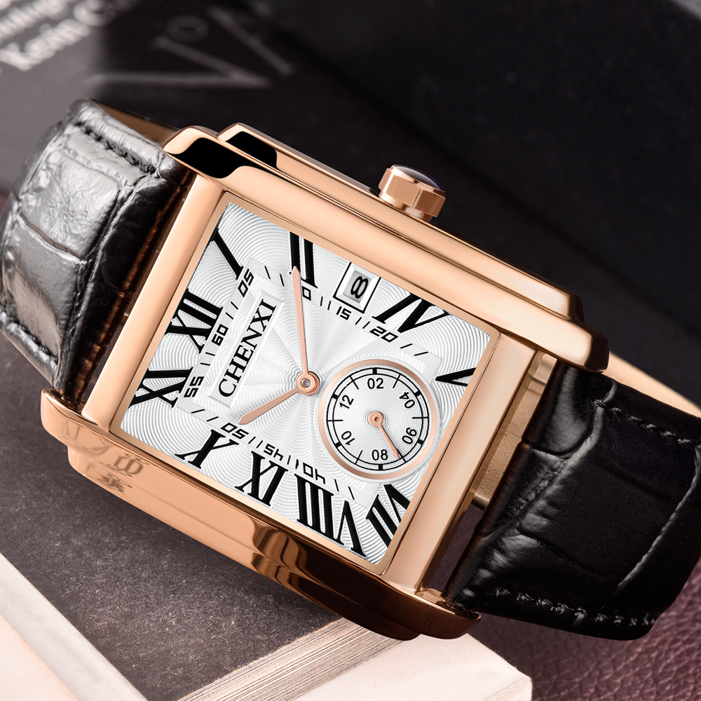 Chenxi-男性用のクラシックなスクエアブラウンレザーウォ - Luxury Watch Holder For Men のレビューと価格