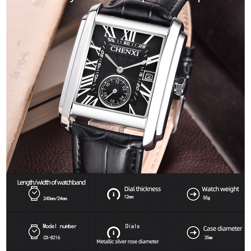 Chenxi-男性用のクラシックなスクエアブラウンレザーウォ - Luxury Watch Holder For Men のレビューと価格