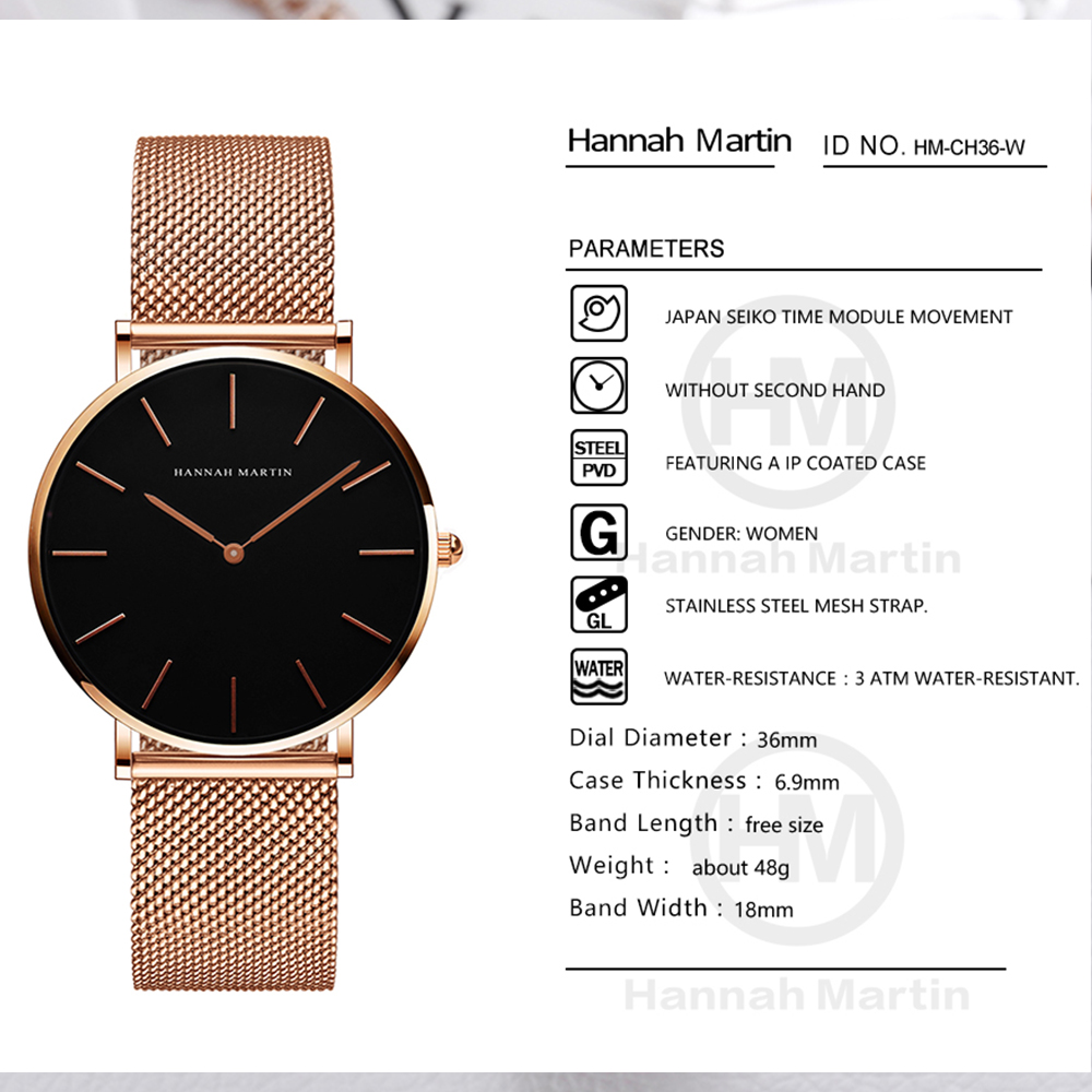 ハンナマーティントップブランドの高級腕時計女性ステンレススチ - Luxury Watch Japan のレビューと価格